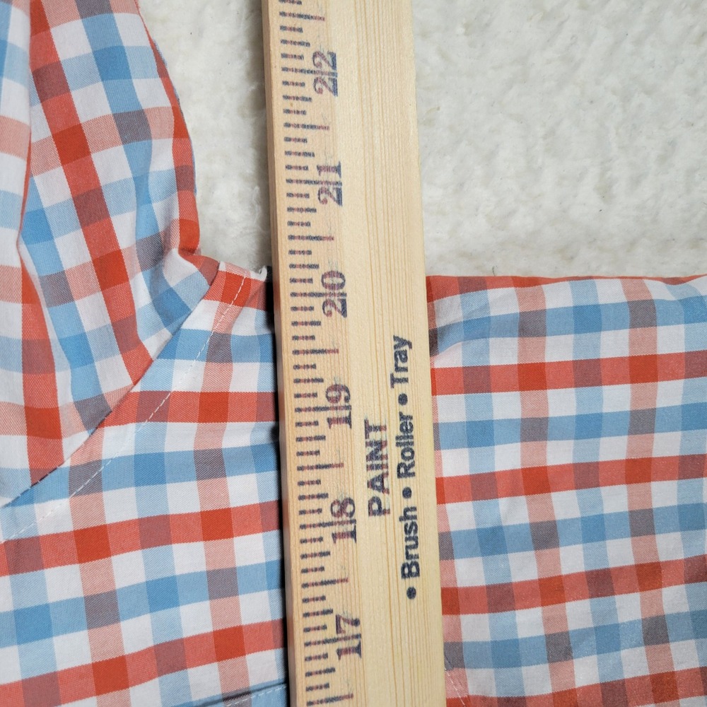 J.Crew Performance Shirt Mens M Orange Blue Gingham Slim Untucked Long Sleeve - Picture 2 of 12